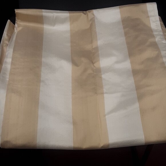 4 Majesty Cream/Beige 42W x 84L Dupioni Silk Striped Tailored Panels - Picture 8 of 11